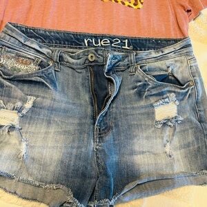 Rue21 Blue Distressed Denim Shorts